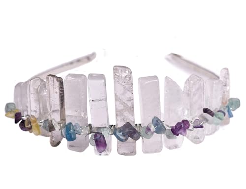 JIC Gem Clear Quartz Crystal Crown Raw Quartz Headband Handmade Tiara Natural Stone Headpiece Women Girls for Wedding Parties - color: Clear Quartz