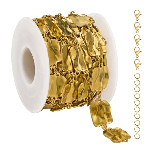 UMAOKANG 2 Meters Gold Rectangle Chain for Jewelry Making Stainless Steel Bulk Chain on Spool with Jump Rings Lobster Clasps - color: Gold Rectangle