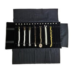 Portable Jewelry Roll Untangled Secure Necklace Travel Storage Bag Displays Holder 16 Chain (Gray PU and Black Velvet) - color: Gray PU and Black Velvet