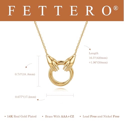 Fettero Dainty Gold Necklace for Women - 14K Gold Plated Hand Pendant Neckalces Gifts for Friends Hand Sign Language Trendy Charm Gesture Necklace Jewelry Gift - style: Circle