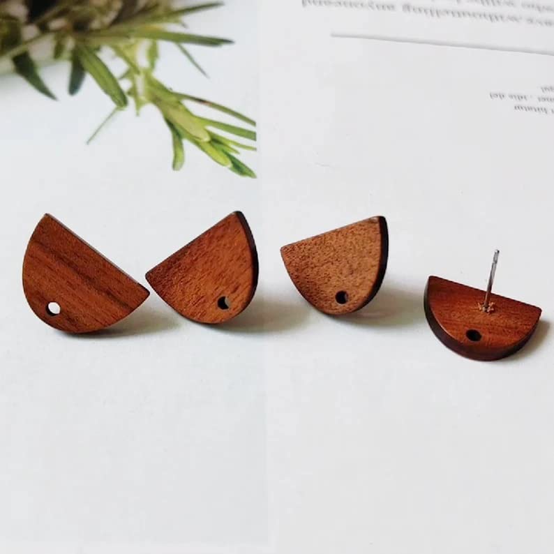 DoreenBeads 30Pcs Natural Wooden Stud Earrings Posts with Loop for Jewelry Making- Semicircle Wood Earring Ear Backs Women Girls DIY Making Personalized Findings, 18x13mm (WE0215OC) - color: Semicircle