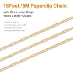 Kyutong 5M Gold PVD Plated Necklace Chain for Jewelry Making 304 Stainless Steel Paperclip Chain Roll with Lobster Clasps and Jump Rings for Men Women Making Jewelry Craft Support Jewelry Findings - color: 3mm Paperclip Gold