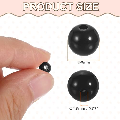 HARFINGTON 200pcs Black Acrylic Round Beads 6mm Dia 1.9mm Hole Plastic Resin Smooth Balls Loose Bead for Jewelry Making Bracelets Necklace Earrings DIY - color: Black, size: 6mm