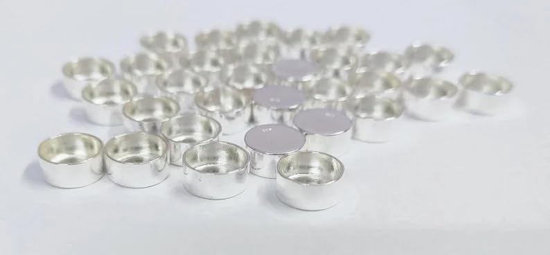 925 Sterling Silver Round Shape Bezel Cups, Silver Bezel Cups, Cab Bezel, Cabochon Setting.