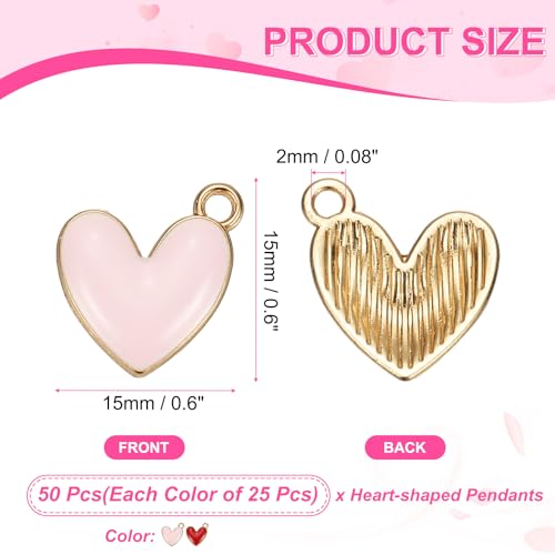MECCANIXITY Enamel Alloy Heart Charm, Valentine Heart Pendants Love Jewelry Making Charm for DIY Necklace Bracelet Earrings Keychain - color: Pink/Red