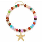 Chunky Beaded Starfish Shell Necklace for Women Colorful Boho Summer Chain Choker Beach Necklace with Acrylic Beads Trendy Chunky Jewelry Gifts - color: XL005F