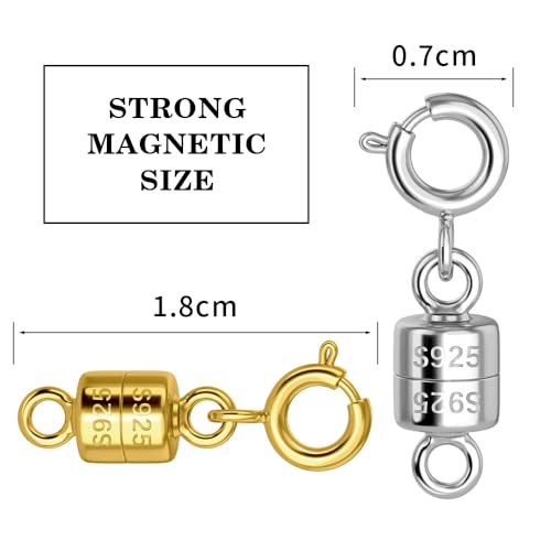 925 Sterling Silver Magnetic Necklace Clasps and Closures,Silver Necklace Extender,Bracelet Clasps,Chain Extenders for Necklaces,Necklace Magnetic Clasp,Necklace Clasp for Jewelry Making Supplies - color: Silver magnetic necklace clasp