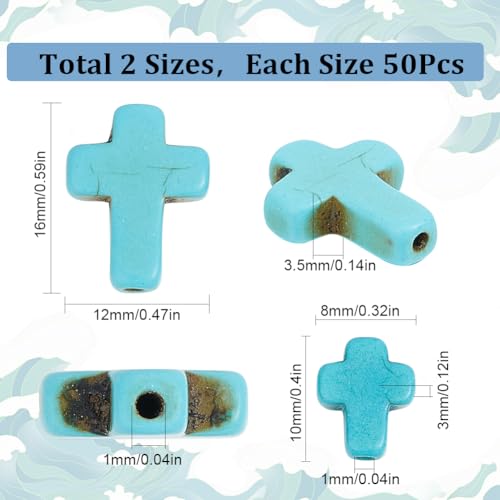 SUNNYCLUE 1 Box 100Pcs Cross Beads Bulk Blue Synthetic Turquoise Stone Cross Bead Charms Mini Small Pocket Crosses Tiny Easter Holiday Crucifix Beads for Jewelry Making Beading Kits Craft Supplies - color: 100pcs 10/16mm Turquoise Blue Cross Beads