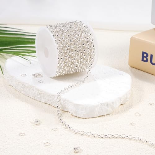 GTVOODX 16.4Feet Silver Chain for Jewelry Making Stainless Steel Rolo Link Cable Chains Bulk for Necklace Jewelry Accessories DIY Making - color: Silver Rolo Chains