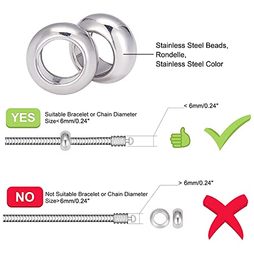 UNICRAFTALE 60pcs Rondelle Spacer Beads Stainless Steel Loose Beads 6mm Hole Spacer Beads Smooth Surface Beads Finding for DIY Bracelet Necklace Jewelry Making Craft - size: 10mm