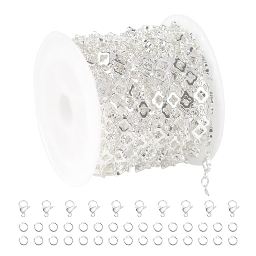 YOUBEIYEE 4 Yard Silver Plated Brass Chain for Jewelry Making Hollow Four Leaf Clover Necklace Bracelet for Women Jewelry Making Chains Bulk - color: Four Leaves Clover