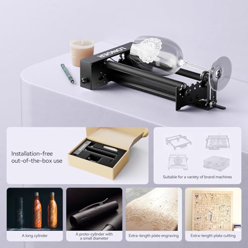Longer RAY5 20W Laser Cutter and Laser Engraver for Tumblers, Rotary Roller Bundle, 17.3"x 17.3" Working Bed, Enclosure with Vent, and Air Pump Laser Engraver for Wood and Metal, Acrylic