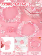 Acrylic Pastel Beads for Jewelry Making, Kalolary Colorful Bow Butterfly Flower Beads Kawaii Plastic Candy Heart Bead Cute Macaroon Aesthetic Bead for Bracelet Necklace DIY Supplies (Pink) - color: Pink