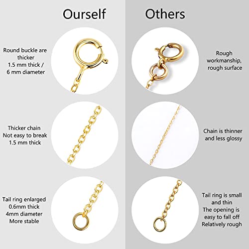 Gold Necklace Extenders,14K Gold Chain Extenders with Round Clasp, Durable Plated Solid Brass Necklace Bracelet Anklet Extension Chains(2 4 6 Inches, 3PCS) - color: B-Gold, size: 2,4,6inch