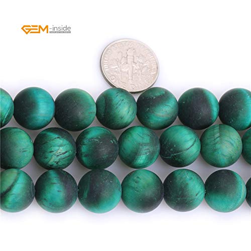 GEM-Inside 12mm Natural Stone Green Tiger Eye Frosted Matte Unpolished Round Beads for Jewelry Making Strand 15 inch - color: Green Tiger Eye, size: 12mm