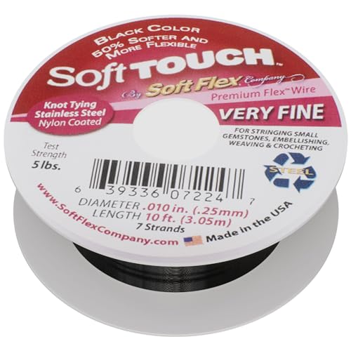 Soft Flex Kink Resistant Beading Wire - Very Fine 0.10 Diameter - Jewelry Making Bead Wire - 10 Ft - style: Black