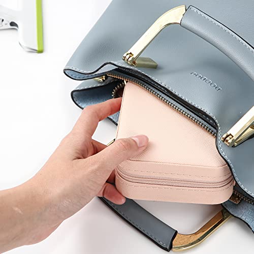 Neveika Portable Travel Mini Jewelry Box Leather Jewellery Ring Organizer Case Storage Gift Box Girls Women (pink). - color: pink