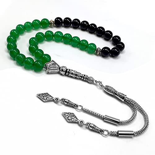 Simple Designed Natural Stone Worry Beads (8mm -33 Beads) - Prayer Beads Tesbih-Tasbih-Tasbeeh-Misbaha-Subha-Sebha-Sibha-Rosary (Green Jade Stone Tesbih -8 mm, 33 Beads-) - color: Green Jade Stone Tesbih -8 mm, 33 Beads-