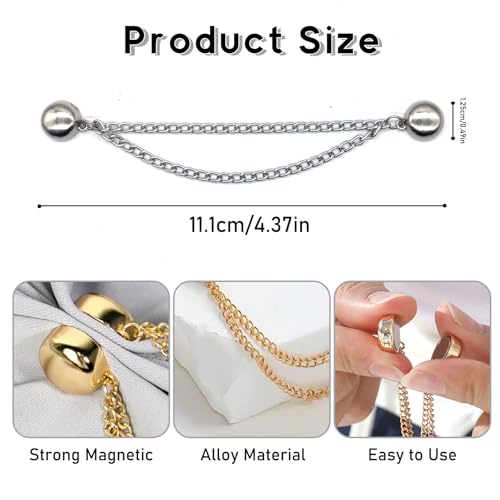 YOKUSHI 12 Pcs Multi-function Magnetic Clothing Clips with Chain, Shirt Ties Clip for Women, Magnets Pinless Buttons for Cardigan Hijab Cuff Hem Accessories (Colorful)