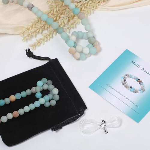 Stone Beads, 45pcs Matte Amazonite, 8mm Round Loose Beads for Jewelry Making, Bracelets, with Bag, String & Card - color: Matte Amazonite Beads, size: 8mm