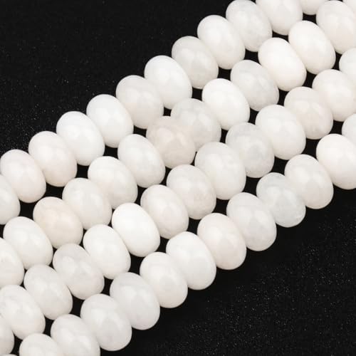 Songxi 5x8mm Natural White Jade Stone Rondelle Beads, 75 PCS Spacer Round Abacus Beads for Jewelry Making, Gemstone for Bracelet Necklace, Arts and Crafts - color: White Jade