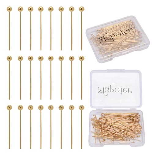 150pcs 40mm 14K Gold Filled Ball Head Pins DIY Crafts Beads Charms Earring Bracelet Jewelry Making Accessories Supplies - color: Gold Ball Pins, size: 40mm