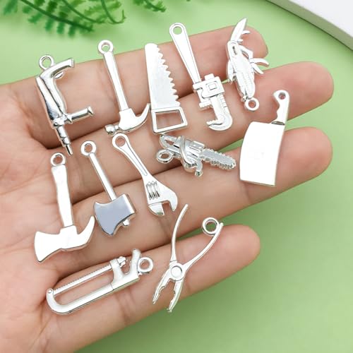 80pcs Bright Silvery New Tool Series Hammer, Wrench, Screwdriver, Measuring Tool Pendant Jewelry Making DIY Keychain Earrings Pendant Various Design Charms for Jewelry Making Bracelets Necklace (SN903) - color: SN903