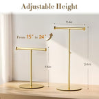niffgaff T Bar Purse Display Stand Tabletop: Adjustable Height Handbag Holder, Countertop Hanging Rack for Long Necklace Scarf Lanyard, Gold - color: Gold