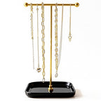 VROOMIUM Necklace Holder- Ceramic Base 1ft Height Jewelry Organizer Stand, Aesthetic Jewelry Hanger Display for Necklaces, Bracelets, Rings, Exhibidor de Collares-Mysterious Black - color: Sq. Lux Black