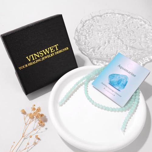 Vinswet 90pcs 4mm Aquamarine Natural Stone Beads Round Genuine Real Stone Beading Loose Gemstones DIY Smooth Bead for Bracelet Necklace Earrings Jewelry Making - color: Aquamarine, size: 4mm