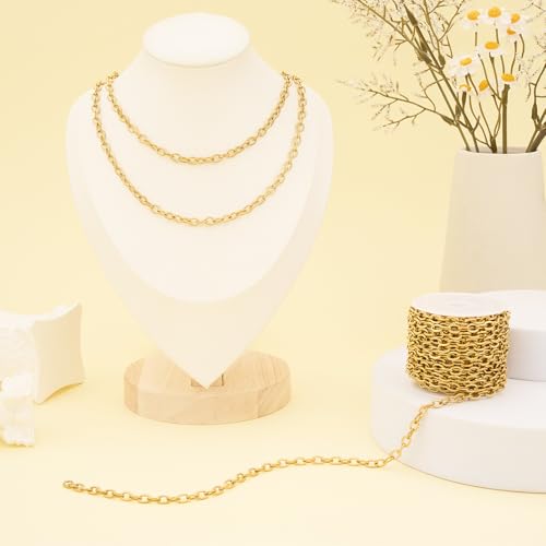 Jabogrii 16.4 Feet Gold Paperclip Jewelry Chains Bulk Stainless Steel Embossed Oval Link Chain for Jewelry Making - color: Embossed Paperclip Gold