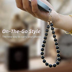Marble Beaded Phone Wrist Strap,Detachable Phone Bracelet Strap with Tether Tab,Hands-Free Wristlet Strap (Obsidian-Black) - color: Obsidian-black