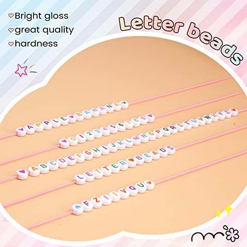 FZIIVQU 1400 Pcs Letter Beads Kit, 28 Styles White Acrylic Alphabet Beads Letter Beads for Jewelry Making wiht Number Beads Heart Beads Friendship Bracelet Kit - color: Colour Letter & White Base, size: 4*7mm