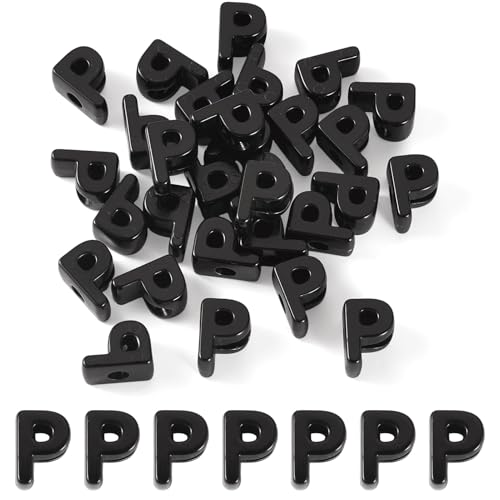 Craftora 30Pcs 20mm Black Large Letter Beads, Acrylic Big Alphabet Beads, Chunky Initial Letter P Bead with Large Hole for Friendship Bracelets Keychain Bag Charms Shoelaces - color: Letter P