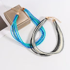 Multilayer Seed Beaded Necklaces for Women Bohemian Bead Choker Necklace Statement Layered Bead Necklaces Summer Jewelry Gift - color: Black