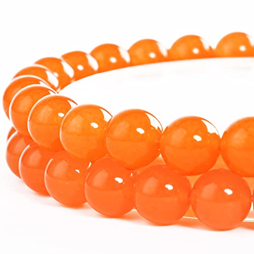 8mm Natural Orange Chalcedony Round Bead - 45PCS Bulk Gemstone Beads for Jewelry Making, DIY Bracelets, Necklaces - Includes Crystal Stretch Cord - Stone Beads for Crafting Gifts - color: Orange Chalcedony, size: 8mm