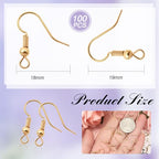 TOAOB 100pcs Earring Hooks Hypoallergenic French Ear Wires with Ball and Coil 18mm K Gold Tone Fish Hook Earrings Making Supplies for DIY Jewelry Making - color: K gold