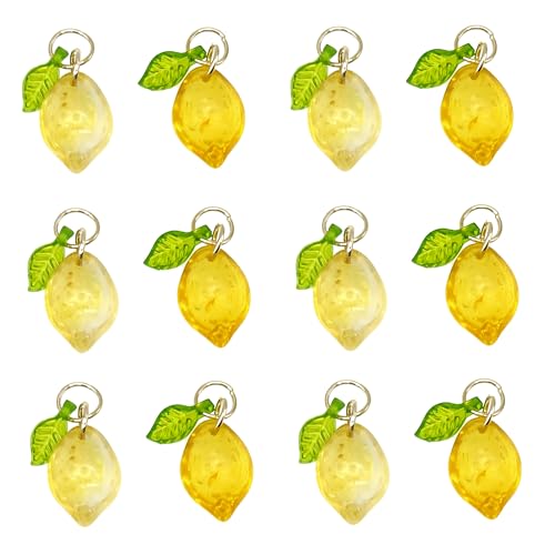 50pcs Glass Pendant Charms - Multicolor Theme Drops for Necklace Craft, Jewelry Making Supplies (Various Styles) - style: Lemon