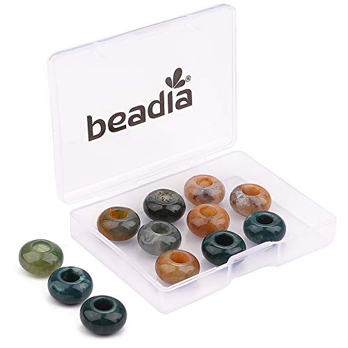 BEADIA Natural Indian Agate Rondelle Stone with Large Hole (5.5mm) Loose Semi Gemstone Beads for Jewelry Making 14mmx7.5mm 12pcs - color: Indian Agate, size: 14mm x 7.5mm