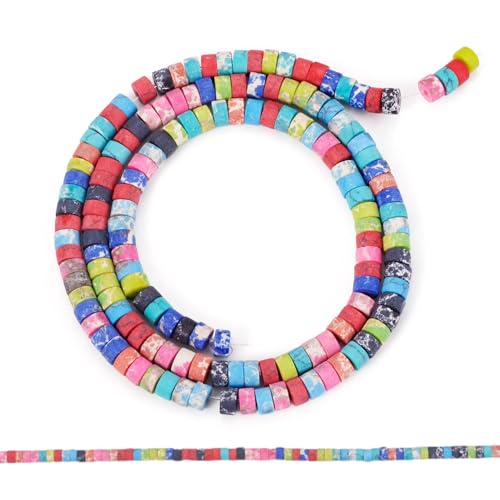 Craftdady 150pcs Stone Heishi Beads Imperial Jasper Turquoise Gemstone Loose Spacer Beads 4mm Frosted Flat Round Bracelet Bead for DIY Craft Earring Necklace Jewelry Making - color: Mixed Color 4mm