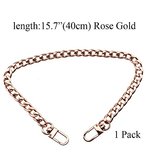 HAHIYO Rose Gold Purse Chain Strap 15.7 inches - Comfortable Flat 0.4' Wide, 2.4mm Thick Metal Strap for Shoulder, Cross Body, Sling, Handbag, Clutch - 1 Pack - size: Rose Gold 15.7 inches
