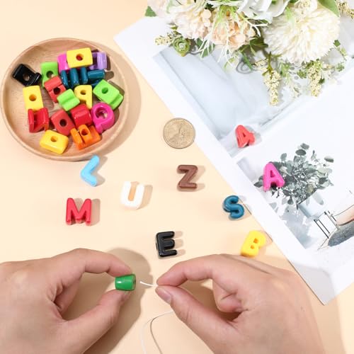 36Pcs Letter Shaped Beads Large Hole Acrylic Beads Opaque Colorful A to Z Alphabet Number Educational European Loose Smooth Spacers for Educational Jewelry Bracelets Necklaces DIY Crafts - style: Style 3