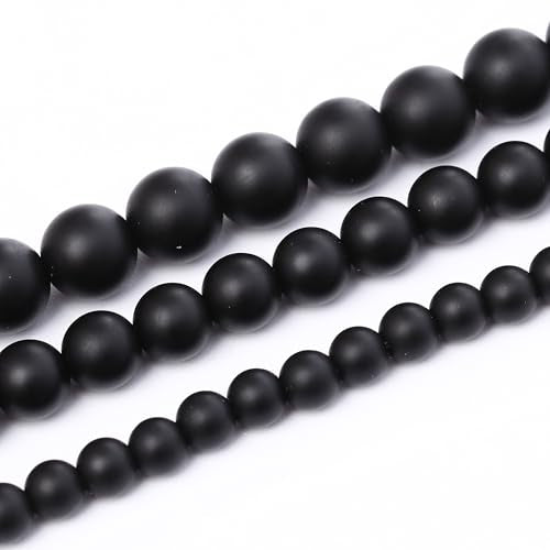 Frosted Black Glass Stone Beads for Jewelry Making Gemstone Round Crystal Bracelet Necklace 1 Strand 15.5inch 50PCS 8MM - color: Frosted Black Glass, size: 8MM