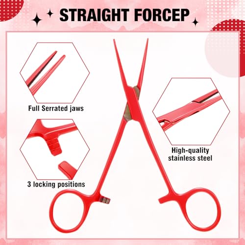 BBTO Hemostat Curved and Straight Hemostat Forceps Piercing Pliers Forceps, Stainless Steel Straight and Curved Pliers, Fishing Tweezer(Red,2 Pcs) - color: Red