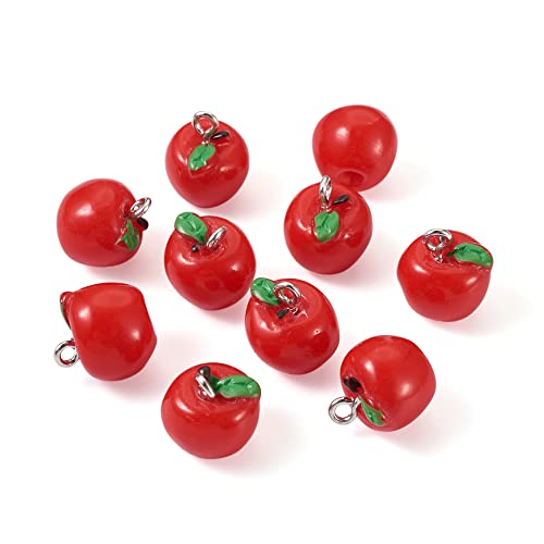 Craftdady Fruit Dangle Charms Pendants Cute Resin Food Pendants Apple Orange Pineapple Strawberry Pendants Lovely Vegetable Mushroom Charms for DIY Craft Earring Bracelet Necklace Jewelry Making - color: Red, Apple