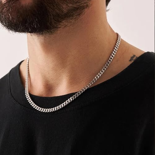 4/6mm Cuban Link Chains for Men - Gold/Silver Plated Stainless Steel Miami Curb Chain Necklace - No Tarnish Hip Hop Mens Jewelry, 18"/20"/22"/24" - color: 4MM Silver Chain, size: 24inch