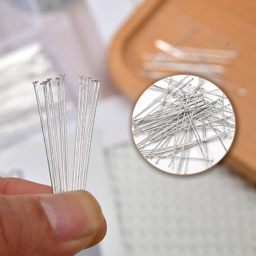 200pcs 30mm 925 Silver Filled Flat Head Pins DIY Crafts Beads Charms Earring Bracelet Jewelry Making Accessories Supplies - color: Silver Flat Pins, size: 30mm