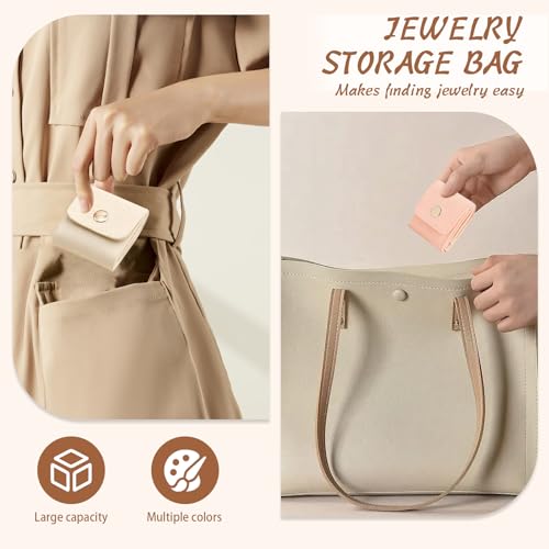 3Pcs Mini Travel Jewelry Bag Travel Jewelry Roll Bag with Buckle Portable Foldable Travel Jewelry Organizer Case, Small Jewelry Box for Necklaces, Rings, Earrings