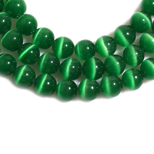 HAAMIIQII 8mm Grass Green Cat Eye Glass Round Crystal Stone Loose Gemstone Beads for Jewelry Making Bracelets Necklaces Earrings Crafts (45-50pcs) - color: Grass Green, size: 8mm (45pcs)