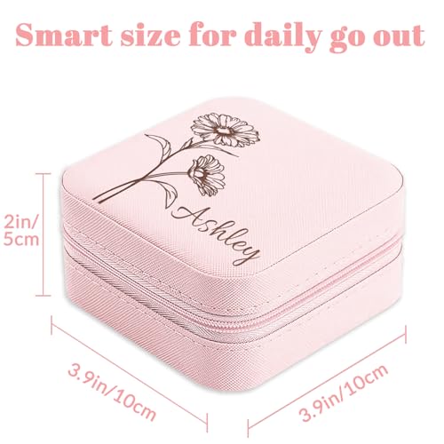 Personalized Travel Jewelry Box,Custom Leather Jewelry Case with Name and Birth Flower,Customized Birthday Valentines Day Gifts for Women Bridesmaid Girls - color: Style 01